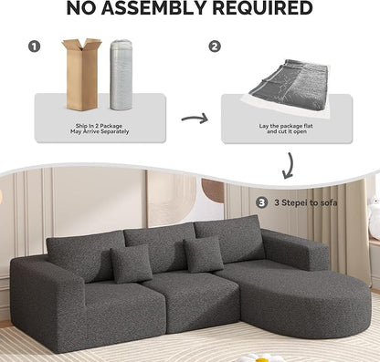 Boneless Couches for Living Room,Cloud Sectional Couch with L-Shape Chaise,Modern Modular Sofa with Deep Seat Upholstered Comfy Couches for Bedroom,No Assembly Required,1PCS