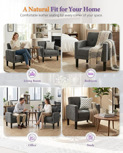 TYBOATLE Accent Chair, Living Room Chairs, Cozy Tufted Mid Century Modern Accent Chairs with Arms for Bedroom, Comfy Reading Arm Chair,Small Chairs for Small Spaces,Living Room,Office (1, Dark Grey)