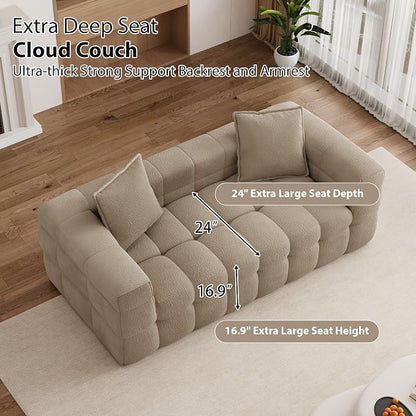 68.7" Loveseat Boneless Couch,Comfy Cloud Sectional Sofa with Deep Seat,Modern Upholstered Chenille Love Seat Sofa, Small Couches for Living Room, No Assembly Required Tufted Sofas, Light Brown