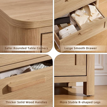Joaxswe Farmhouse 6 Drawer Dresser for Bedroom, Horizontal Dressers with 6 Deep Drawers & 4 Thickened Table Legs, Natural