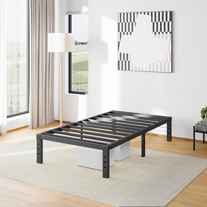 Furnitui 14 Inch High Metal Twin XL Bed Frames, Platform Twin XL Bed Frame No Box Spring Needed, Easy Assembly, Noise Free, Sturdy, Black