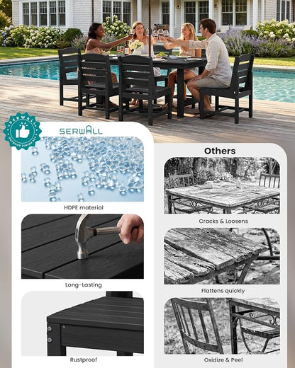 SERWALL Armless Outdoor Dining Chair Set of 2, All Weather Resistant,Black