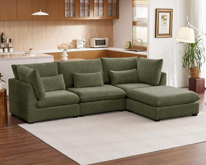 115" Oversized Chenille Couch Modular Sectional Sofa, Washable Cloud Couch Sectional with Ottoman, 4 Seater Sectional Couches for Living Room, Fully Cover Removable, L Shaped, Chenille, Green