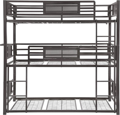 Coaster Home Furnishings Rogen Rustic Metal Twin Over Twin Over Twin Size Triple Bunk Bed Frame with Ladder and Guardrails Fully Slatted Mattress Ready Foundation Dark Bronze 460394T
