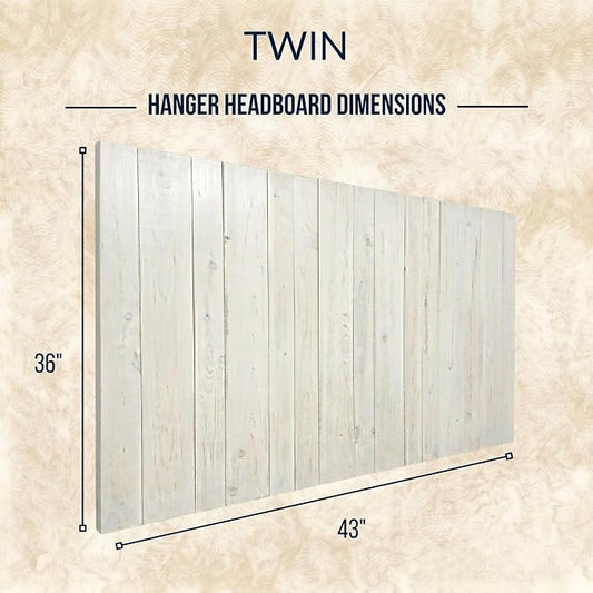 Barn Walls Whitewash Headboard, Twin Size | Coastal Design Distress, Solid Wood Floating Panels, Wall Mount, Adjustable Height, Easy Assembly