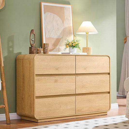 Standifurno 47’’ Wide Dresser for Bedroom, Double Dresser with 6 Drawers, Storage Drawer of handleless, Chest of Drawers for Closet & Living Room (Natural)