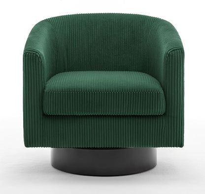 Swivel Accent Chair, Upholstered Corduroy Barrel Chair for Living Room, Small Single Sofa Bedroom Reading Seat, Dark Green