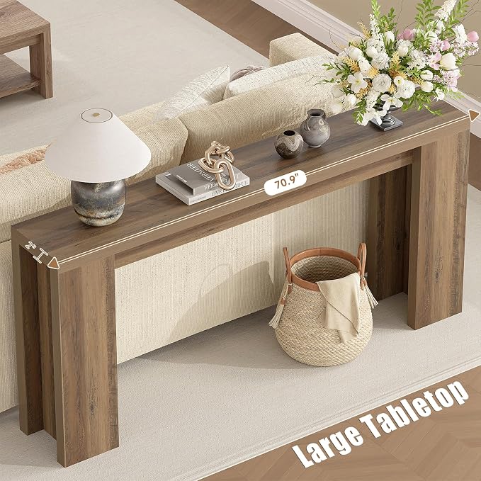 karlott 70.9 Inch Extra Long Console Table, Farmhouse Entryway Table with Thickened Base, Wood Sofa Table Behind Couch Table, Narrow Entryway Accent Table for Living Room, Hallway, Foyer, Fulton Pine