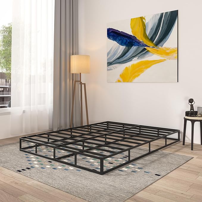Qingzhou Box Spring Full Size Bed Bases, 7 Inch High Metal Full Size Box Spring Only, Heavy Duty Mattress Foundation with Fabric Cover, Easy Assembly, Quiet Noise Free, Non Slip, Black