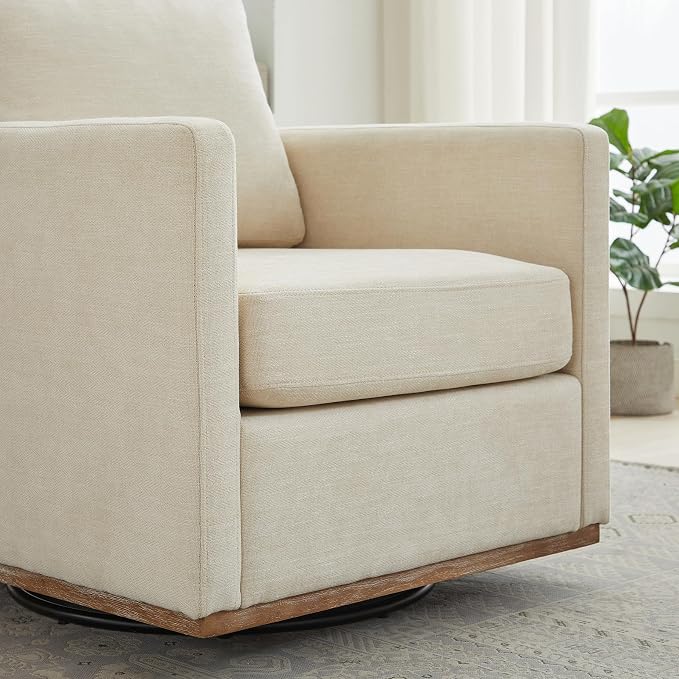 Swivel Accent Chair, 360 Degree Square Swivel Chair for Living Room, Mid Century Modern Upholstered Barrel Chair,Comfy Sofa Armchairs for Bedroom,Nursery,Chenille, Beige