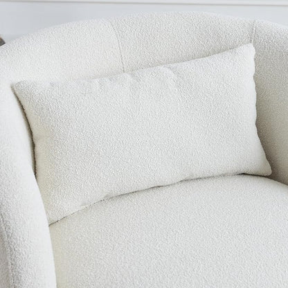 KINWELL 34" Wide Sherpa Swivel Barrel Chair, No Assembly Round Boucle Upholstered Accent Chair Armchair Single Sofa Chair with Toss Pillow for Living Room and Bedroom, Beige