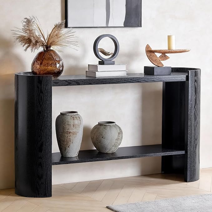 LKTART 53" Black Console Table for Entryway, Couch Tables Behind Sofa, Space-Saving Wooden Entry Foyer Hallway Table with Shelf, Modern Console Sofa Tables for Hallway Organization