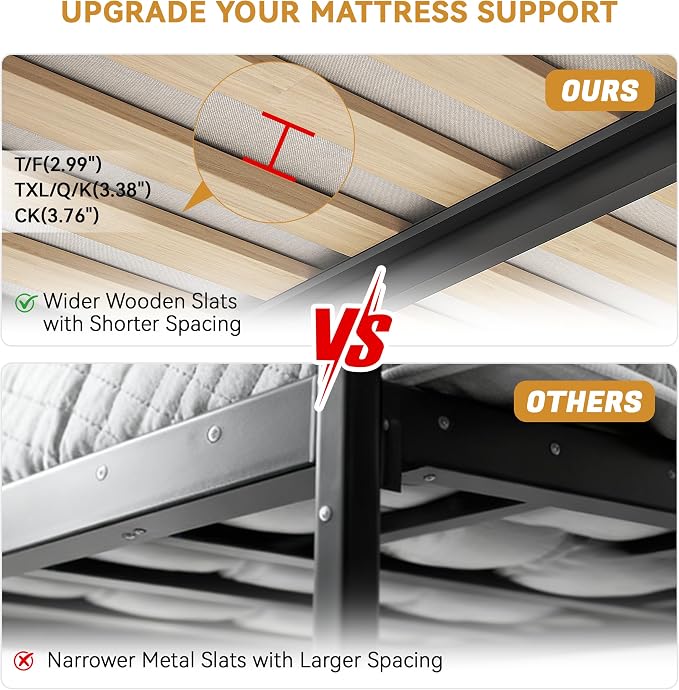 MAF 2 Inch Queen Box Spring with Round Corners, Low Profile Box Spring for Queen Bed, Bunkie Board with Wood Slats Bed Slat Replacement 3500 lbs Black Heavy Duty Mattress Foundation, Easy Assembly