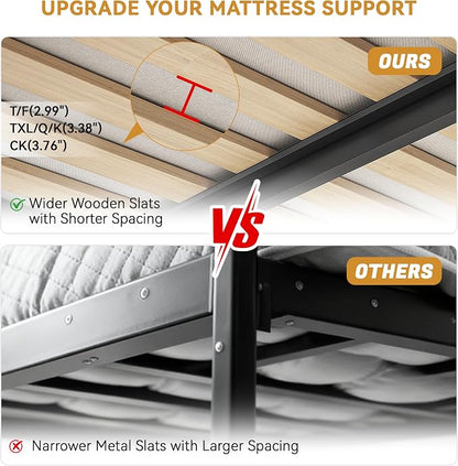 MAF 2 Inch Queen Box Spring with Round Corners, Low Profile Box Spring for Queen Bed, Bunkie Board with Wood Slats Bed Slat Replacement 3500 lbs Black Heavy Duty Mattress Foundation, Easy Assembly