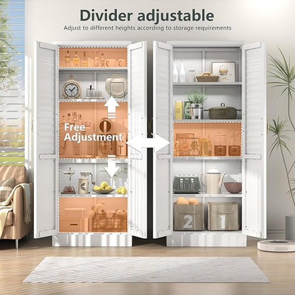 LEYNOT 71 inch Tall Kitchen Pantry Cabinet,Metal Storage Cabinet with 4 Adjustable Shelves,Freestanding Cupboard for Canned Food,Snacks,Small Appliances(White)