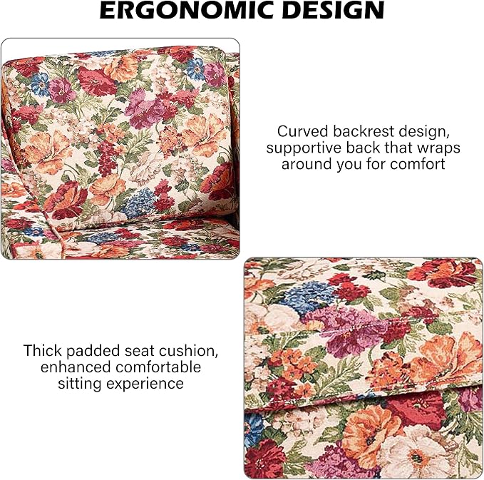 Swivel Accent Chair, Modern Round Barrel Arm Chair for Living Room, Bedroom, Comfy Club Reading Chairs for Adults (Beige Floral, Set of 1)