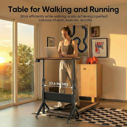 HUANUO Mobile Standing Desk with Wheels and Storage Basket, Height Adjustable 28.7"-46.1" Rolling Desk for Walking Pad, Small Space Laptop Computer Workstation for Home Office