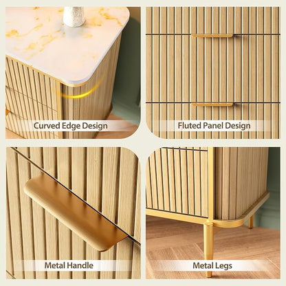 Fluted 6 Drawers Dresser for Bedroom, 55" Wide Modern Vertical Chest with Faux Marble Top, Dresser TV Stand, Wood Drawer Organizer for Living Room, Hallway