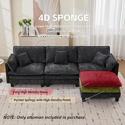 Opiesit Ottoman for Sectional Cloud Couch, Chenille Ottoman for Deep Seat Modular Sofa for Apartment, Living Room and Bedroom, Black