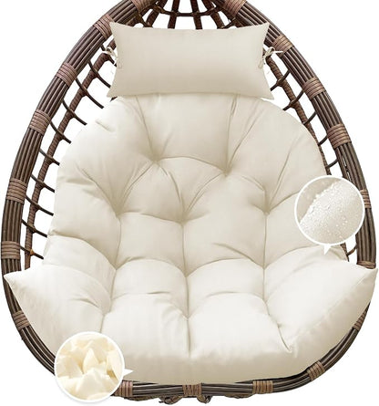 Outdoor Hanging Egg Chair Cushion Replacement, Thicken Egg Chair Cushion Waterproof Basket Eggs Chairs Cushion with Headrest Pillow, U-Shaped Cushions for Hanging Eggs Chairs Swing (Cream)