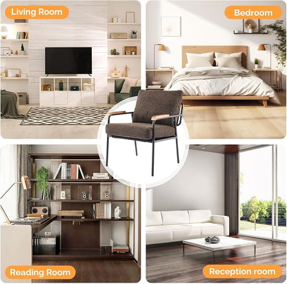 VINGLI Mid-Century Modern Accent Armchiar for Small Space, Small Comfy Upholstered Leisure Reading Chair with Wood Armrest for Bedroom, Living Room, Waiting Room, Linen Expresso