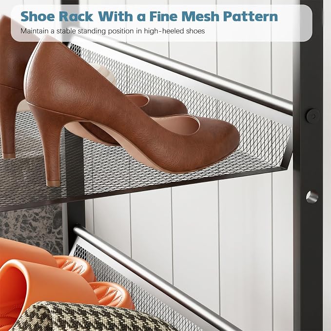 Shoe Rack for Entryway,4 Tier Shoe Shelf，Sturdy Shoe Storage Organizer,Boot Rack with a Fine Mesh Shelves，for Living Room, Hallway，Small Space,11.8 x 16.5 x 27.9 Inches,Brown