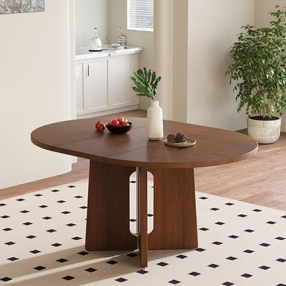 LUMISOL Extendable Round Dining Table for 4-6 People, Farmhouse Kitchen Table with 16inch Removable Leaf for Kitchen, Dining Room, Living Room, Brown