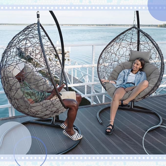 Tudomro Gray Egg Chair Cushion Hanging Basket Chair Replacement 45x45 Hammock Basket Swing Waterproof Cushion Hanging Swing Pads with Headrest for Indoor Outdoor Porch Backyard Patio Garden