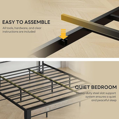 LIKIMIO California King Bed Frames, Bouclé Storage Headboard with Charging Station, Solid and Stable, Noise Free, No Box Spring Needed, Easy Assembly