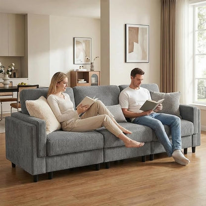 KKL 3 Seat 83‘’ Sofa Couch for Living Room - Modular Sectional Small Couch with Storage Ottoman, Convertible L Shaped for Living Room, Modern Reversible Design (Grey, 3 Seat Sofa)