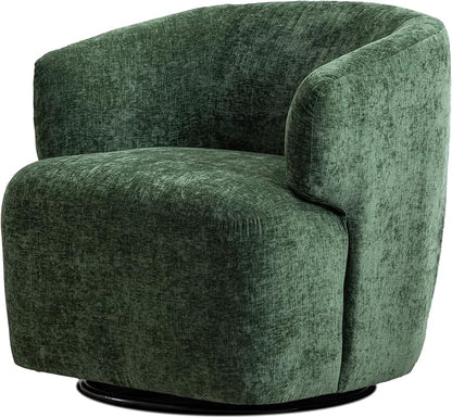 SOFTHION Swivel Accent Chair, Chenille Barrel Chair for Living Room, Cozy Round Boucle Arm Chair, Metal Base for Club Nursery Bedroom, Green