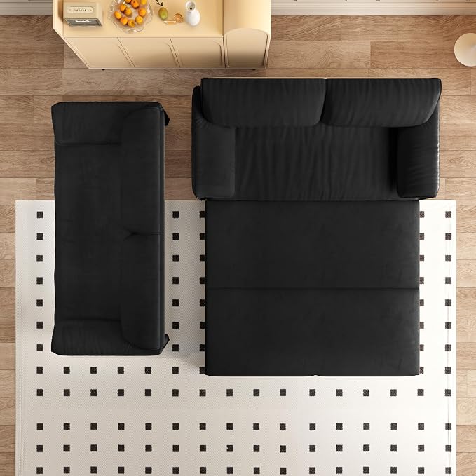 66" Sleeper Sofa Bed Queen Size, 3-in-1 Convertible Couch, Modern Pull Out Couches, Comfy Velvet Futon Sofa, Cloud Loveseat Lounge, Pillow Arm, for Small Spaces, Living Room, Apartment, Black