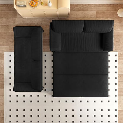 66" Sleeper Sofa Bed Queen Size, 3-in-1 Convertible Couch, Modern Pull Out Couches, Comfy Velvet Futon Sofa, Cloud Loveseat Lounge, Pillow Arm, for Small Spaces, Living Room, Apartment, Black