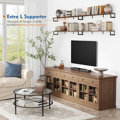 Harwaya Large Floating Shelves for Wall 48 Inches Long Set of 3, Rustic Wood Wall Bookshelf for Living Room Bedroom Books, Heavy Duty Hanging Storage Shelf for Laundry Room (Dark Brown)