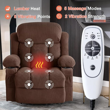 MAHOMICO Power Lift Recliner Chair for Elderly with Vibration Massage and Lumbar Heating, Electric Lift Recliner Single Sofa with Side Pocket, Two Cup Holders and USB Charge Port for Living Room