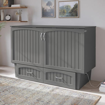 AFI, Nantucket Queen Murphy Bed Chest with Mattress, Storage Drawer and Built-In USB Charger, Grey
