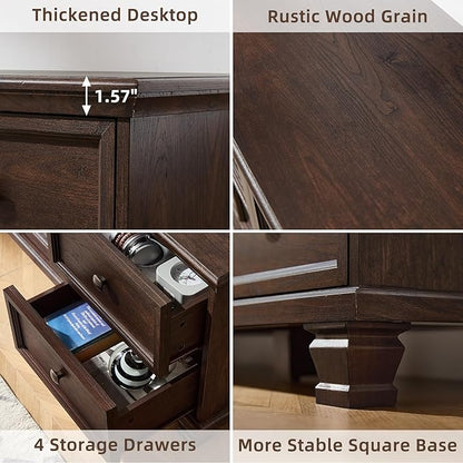 SAVOR LIFE Farmhouse TV Stand and Coffee Table Set 4, Rustic Wood Living Room Table Set with TV Console, Center Table, End Table Set of 2 for Living Room, Walnut