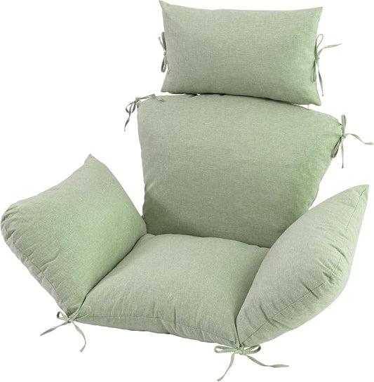 Egg Chair Cushion with 8 Securing Straps, Water-Repellent & Fade-Resistant Faux Linen, Removable Cover, Replacement Cushion for Most Single Outdoor Hanging Swing Egg Chairs – Sage Green