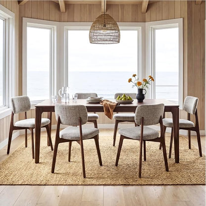 COLAMY Dining Chairs Set of 4, Modern Upholstered Kitchen Room Chairs with Solid Red Oak Wood Legs, 5-Min Easy Assembly Anti-Wobble, High-Weight Fabric Farmhouse Side Chair, 300lbs,Walnut,Beige