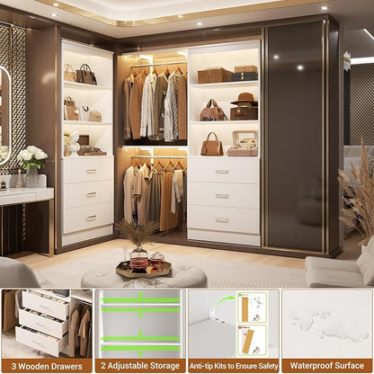Aheaplus 47.2" Closet Drawers System, 3.94FT Wood Closet Organizer System with 6 Drawers, Modular Small Walk-in Closets Storage Unit, Set of 2, White (47.2" L x 13.8" W x 71" H)