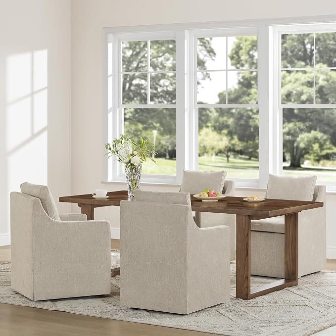 KISLOT Upholstered Dining Chairs Set of 1, Washable Cover Modren Deskchair with 4 Casters & Hidden Storage for Dining Room, Living Room, Home Office, Sand, 1 Box