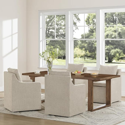 KISLOT Upholstered Dining Chairs Set of 1, Washable Cover Modren Deskchair with 4 Casters & Hidden Storage for Dining Room, Living Room, Home Office, Sand, 1 Box