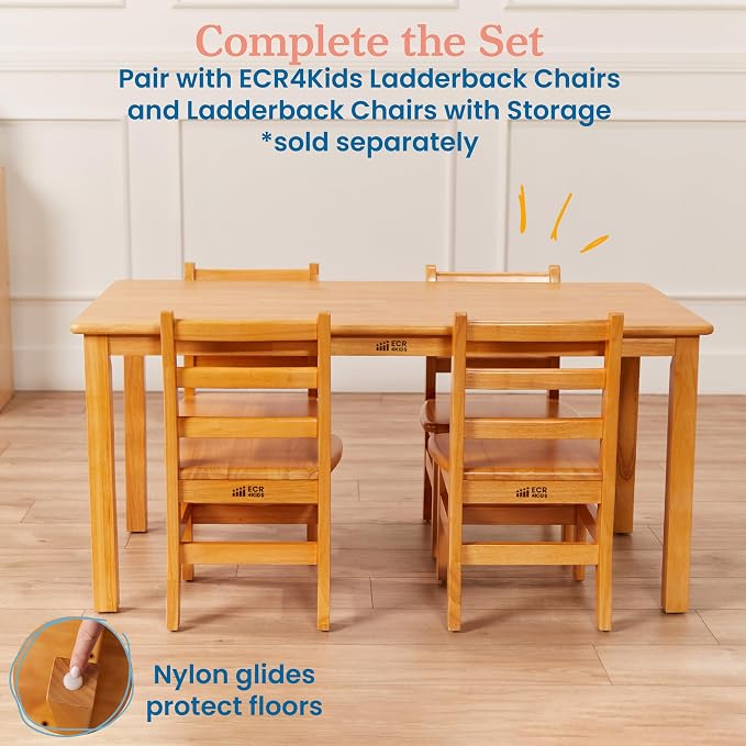 ECR4Kids 24in x 48in Rectangular Hardwood Table with 22in Legs, Kids Furniture, Honey