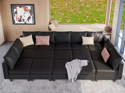 EASE MOOSE Faux Leather Modualr Sectional Couch with Storage,Black Faux Leather Modualr Sofa Couch