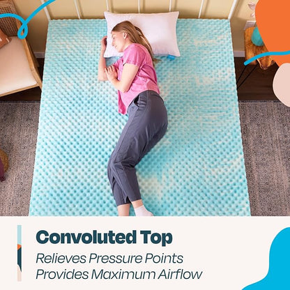 Linenspa 2 Inch Gel Memory Foam Mattress Topper – Egg Crate Style, Reversible for two feels – Promotes Airflow & Relieves Pressure Points – Twin XL