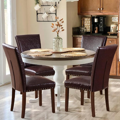 COLAMY Parsons Dining Chairs Set of 4, PU Leather Dining Room Kitchen Side Chair with Nailhead Trim and Wood Legs - Dark Brown