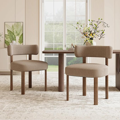 Wooden Dining Chairs Set of 2, Upholstered Kitchen Chairs with Solid Wood Legs, Mid Century Dining Room Chair with Ergonomic Curved Backrest for Kitchen Dining Vanity, Camel