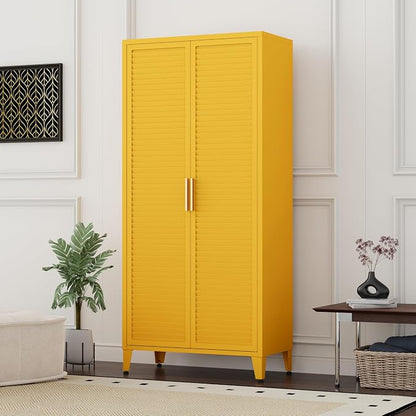 61 "H Yellow Metal Cutlery Cabinet with Door Freestanding Kitchen Cabinet with 3 Adjustable Shelf Side Panels, Suitable for Kitchen, Living Room, Dining Room Metal Cabinet,Requires Assembly