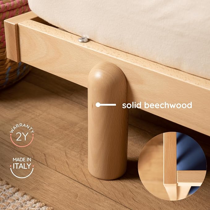 dadada Baby Bliss 4-in-1 Convertible Crib to Toddler Bed & Floor Bed – Made in Italy, GREENGUARD Gold Certified, Baby-Safe Finish, Sustainable Beechwood, Modern Design, 4 Adjustable Heights (Natural)