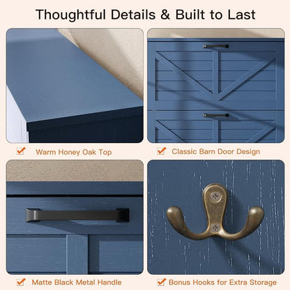 Nicetree Farmhouse Blue Shoe Cabinet – Ultra Slim 3-Drawer Flip Organizer with Shaker Barn Door Accent, 3-Tier Adjustable Shelves, and Sturdy Freestanding Frame – Space Saving